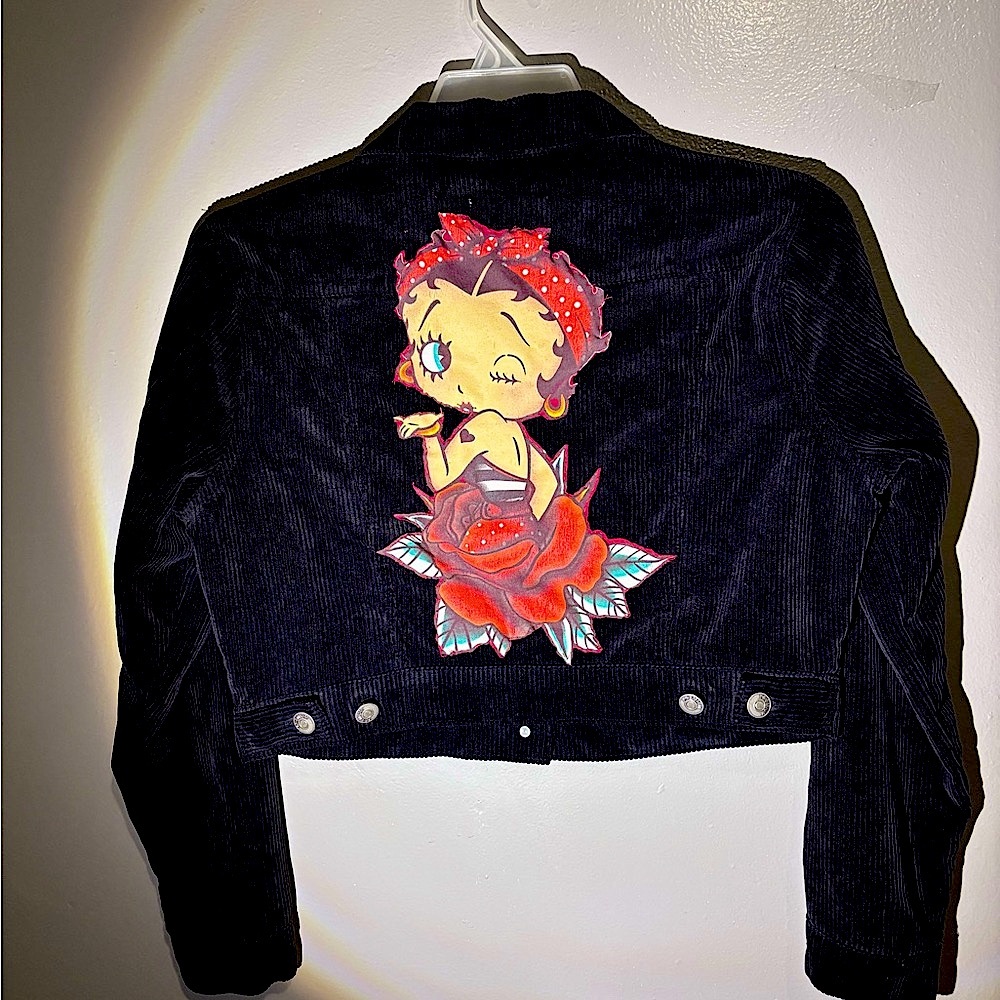 Black Corduroy Jacket with Betty boop  Patch added